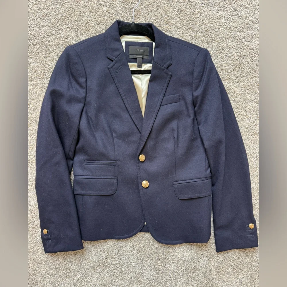 J.Crew Schoolboy Navy Wool Blazer Size 2 Gold Buttons - Picture 2 of 11